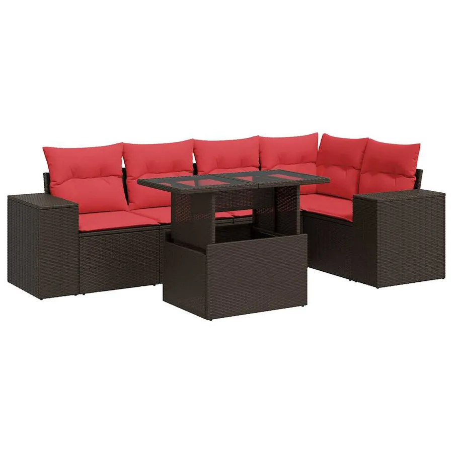 Salon de jardin avec coussins 6pcs marron résine tressée acacia - 2