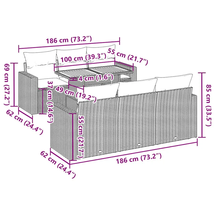Salon de jardin avec coussins 7 pcs gris résine tressée - 12