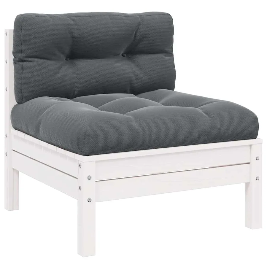 Salon de jardin 3 pcs avec coussins Blanc Bois de pin massif - 4
