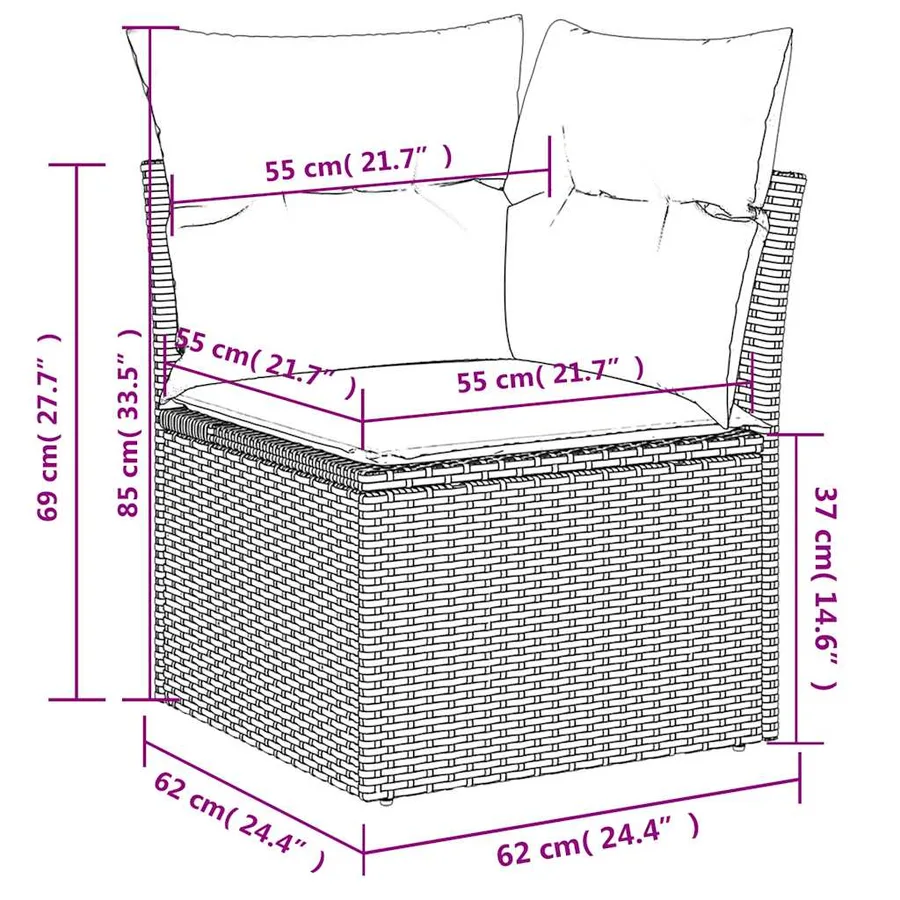 Ensemble de canapé de jardin 11 pcs avec coussins marron résine tressée - 11