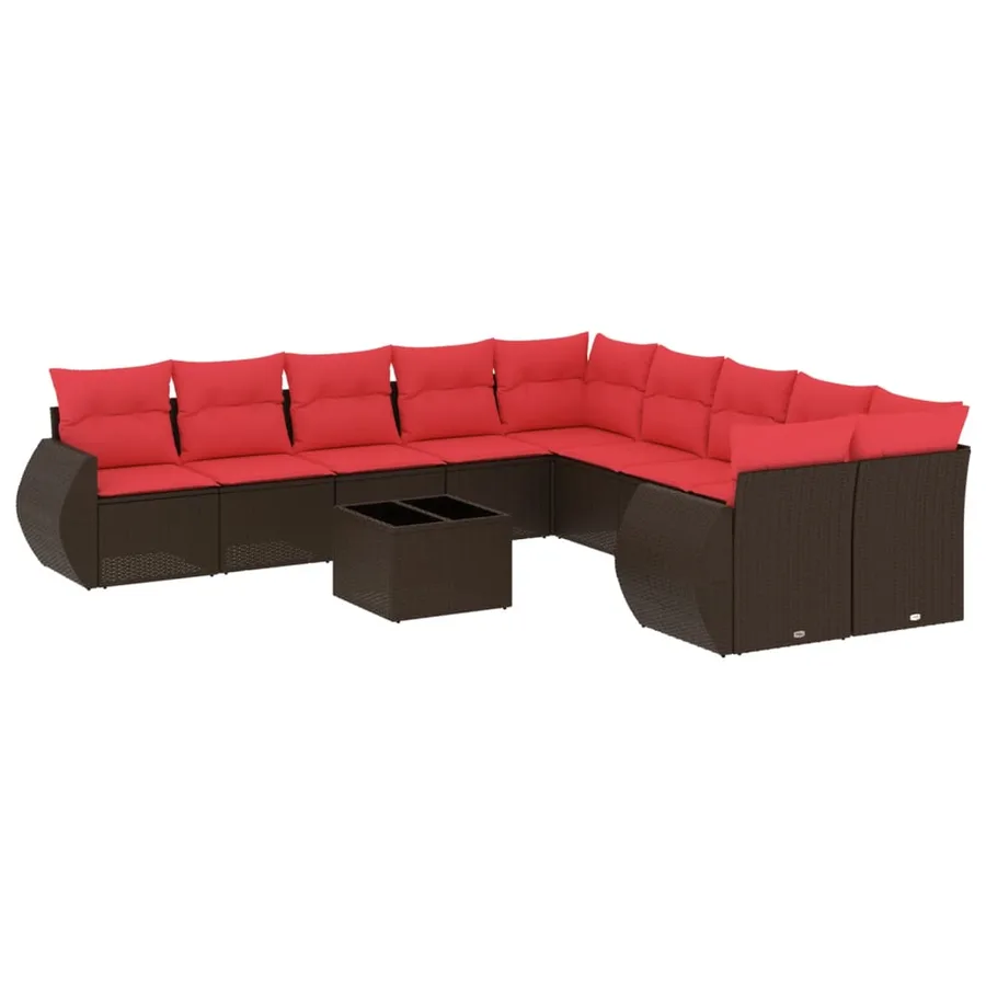 Ensemble de canapé de jardin 11 pcs avec coussins marron résine tressée - 2