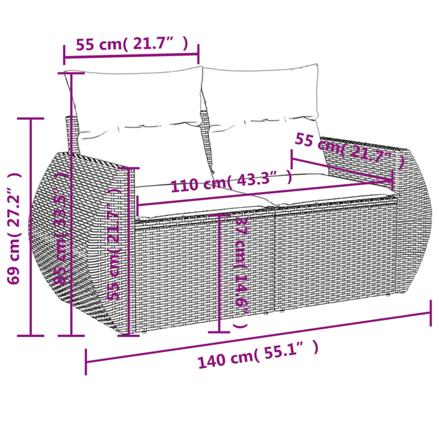Ensemble de canapé de jardin 10 pcs avec coussins marron résine tressée - 8