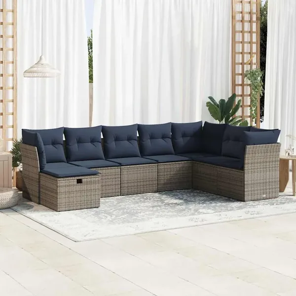 Salon de jardin 8 pcs avec coussins gris résine tressée
