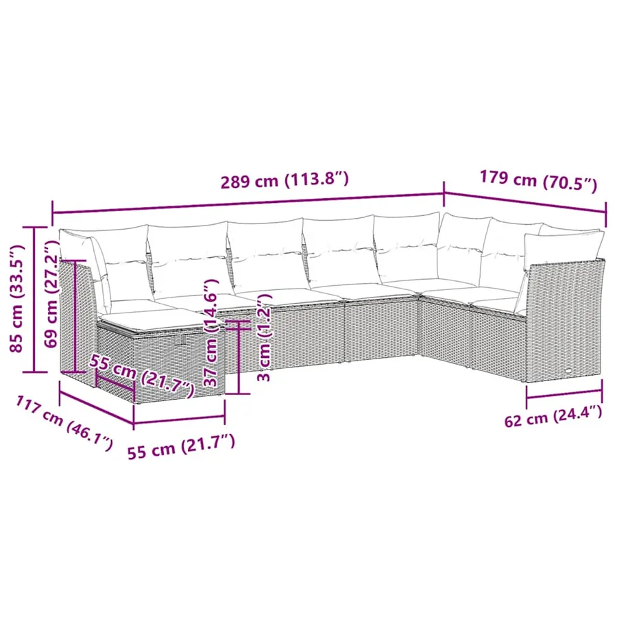 Salon de jardin 8 pcs avec coussins gris résine tressée - 11