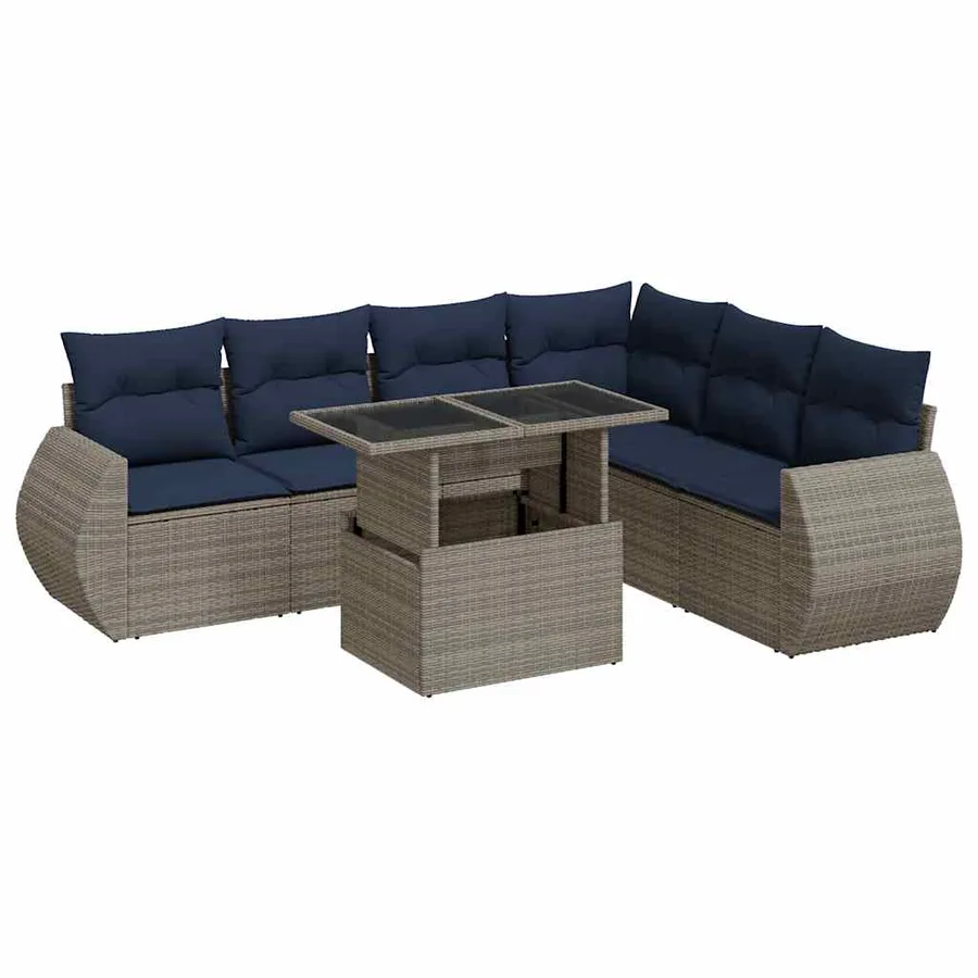 Salon de jardin avec coussins 7 pcs gris résine tressée acacia - 2