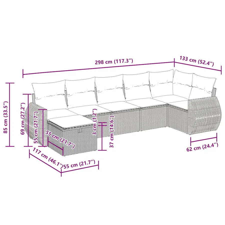 Salon de jardin avec coussins 7 pcs gris résine tressée - 12