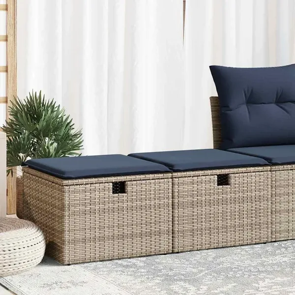 Salon de jardin 2 pcs avec coussins gris résine tressée acacia
