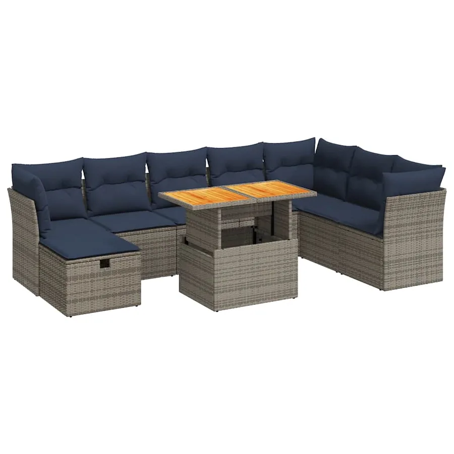 Salon de jardin avec coussins 9pcs marron résine tressée acacia - 2