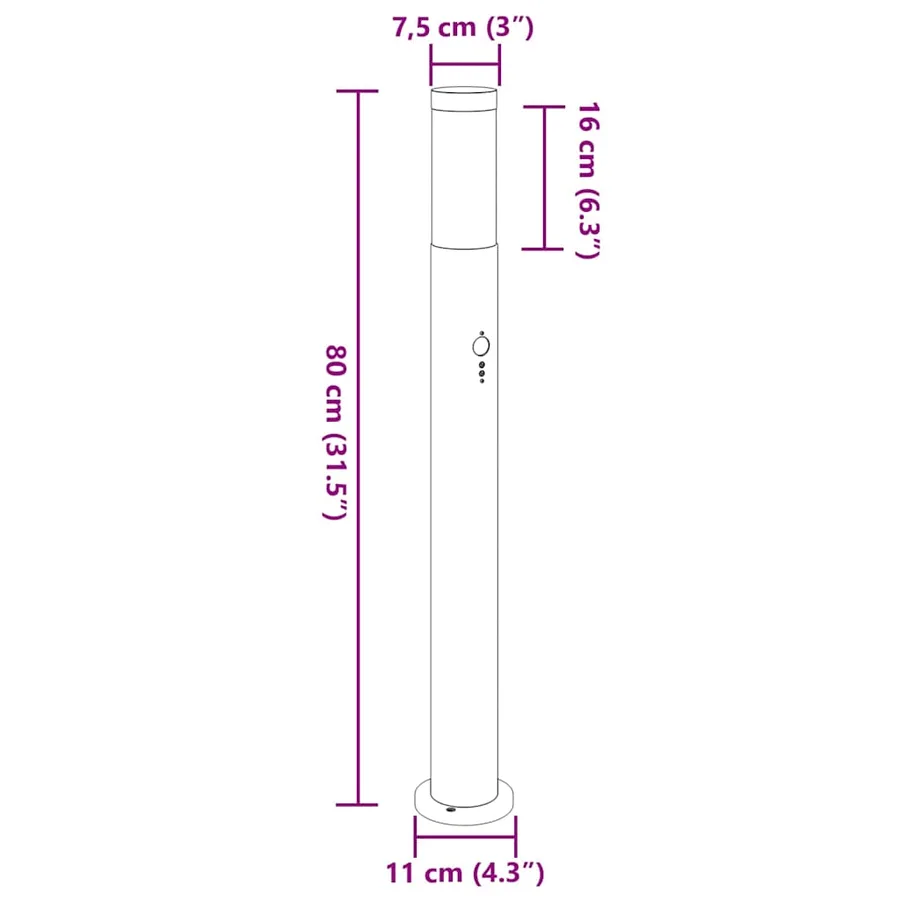 Borne lumineuse avec détecteur 80 cm en acier inoxydable IP44 - 11