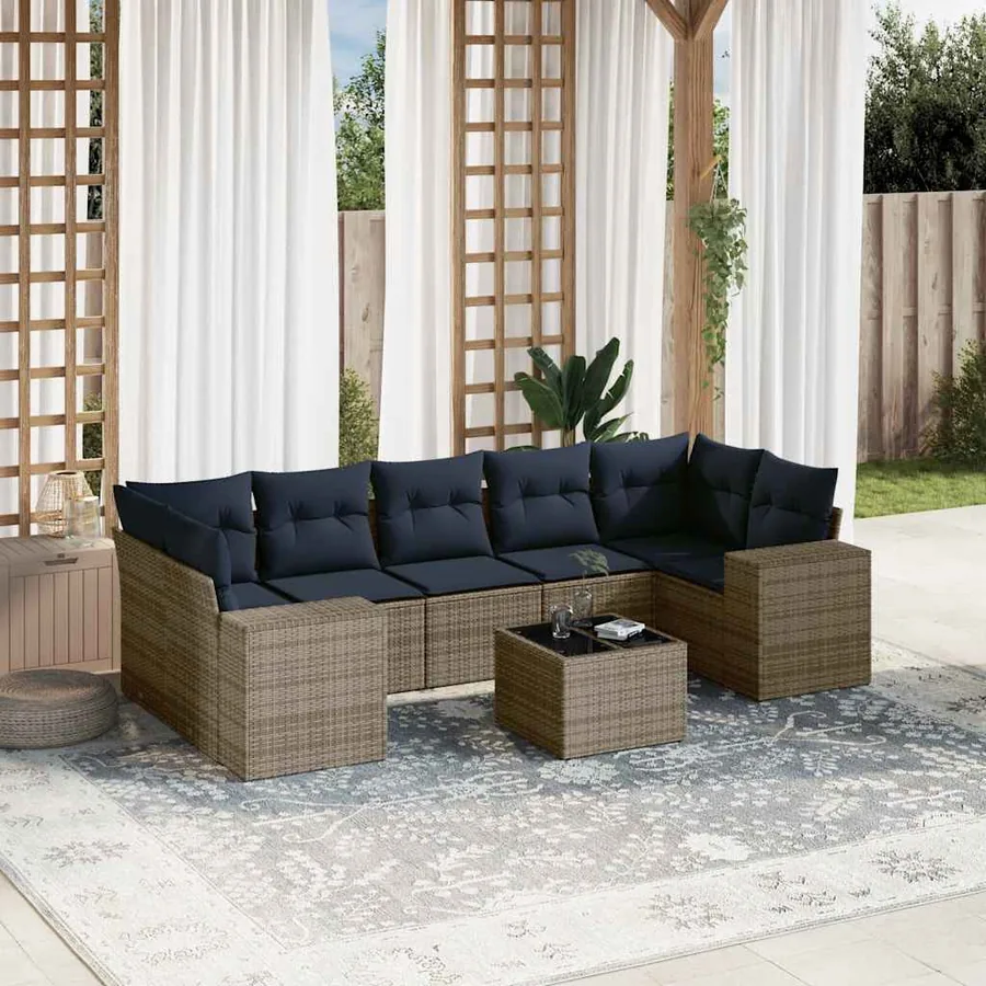 Ensemble de canapé de jardin 8 pcs avec coussins gris résine tressée