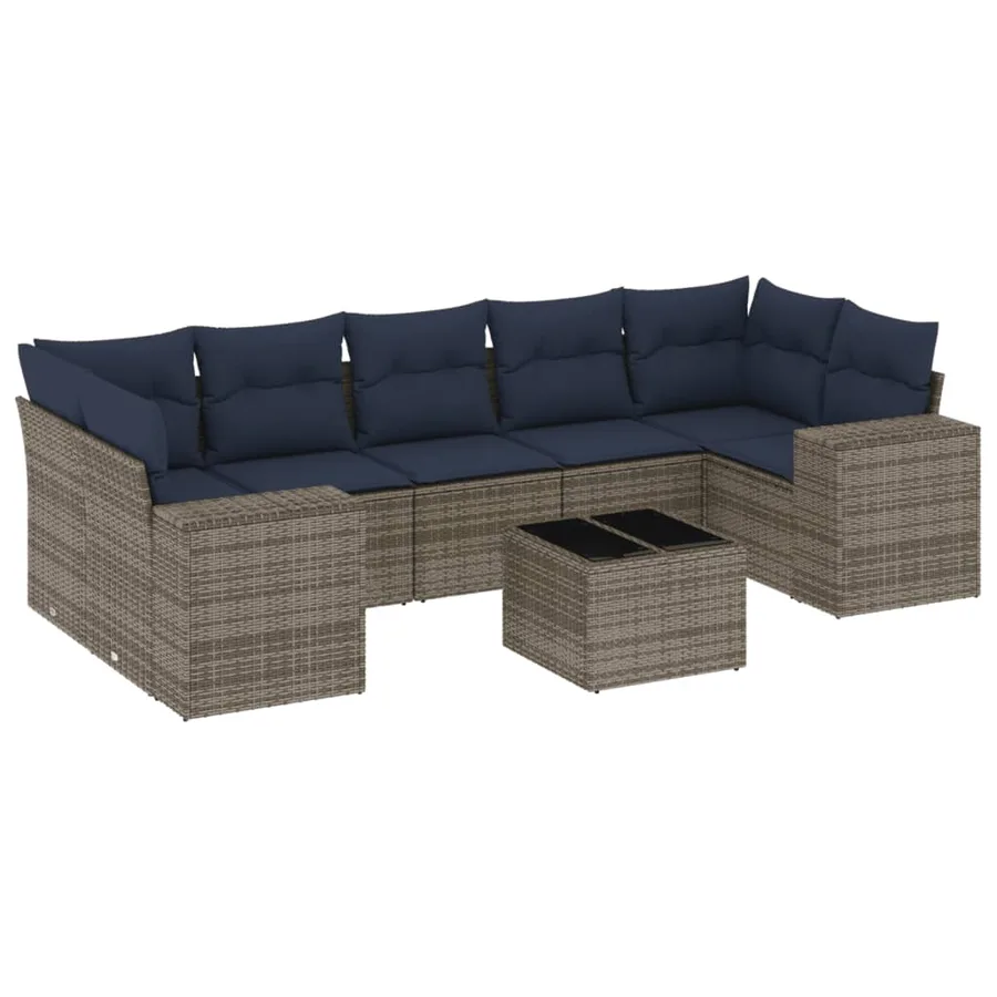 Ensemble de canapé de jardin 8 pcs avec coussins gris résine tressée - 2