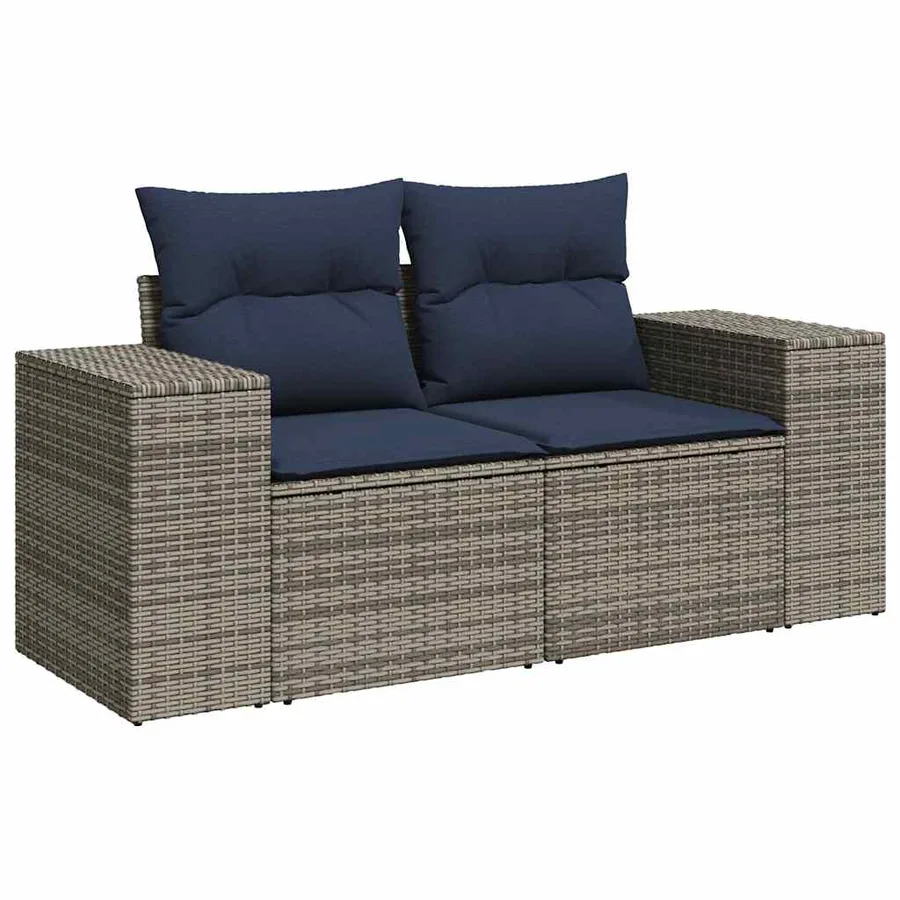 Ensemble de canapé de jardin 8 pcs avec coussins gris résine tressée - 6