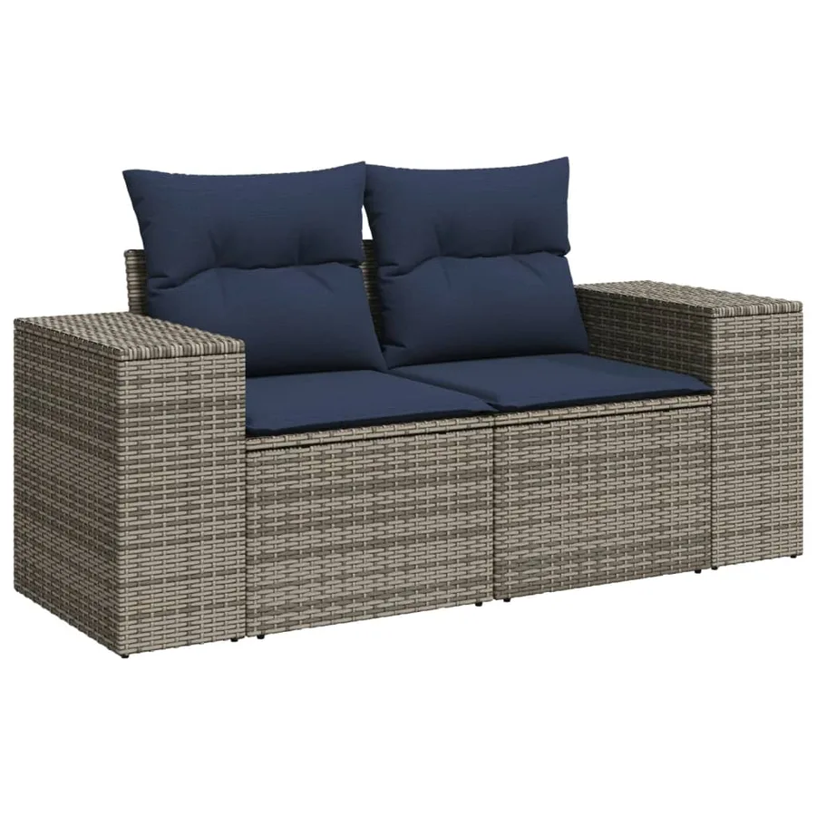 Ensemble de canapé de jardin 5 pcs avec coussins gris résine tressée - 6