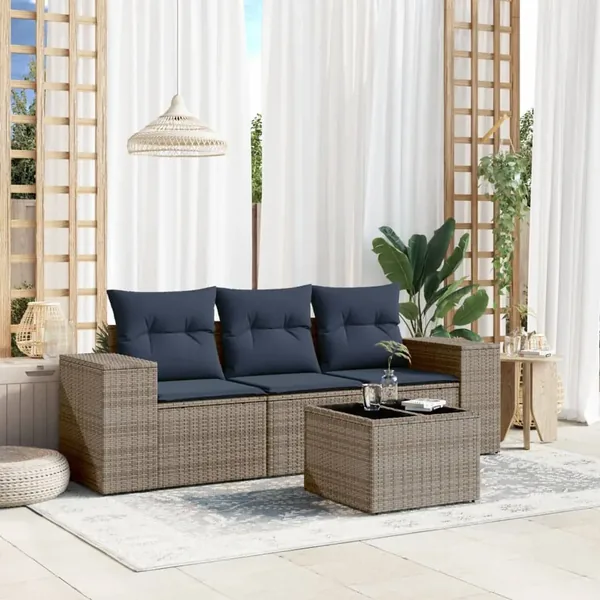 Ensemble de canapé de jardin 4 pcs avec coussins gris résine tressée
