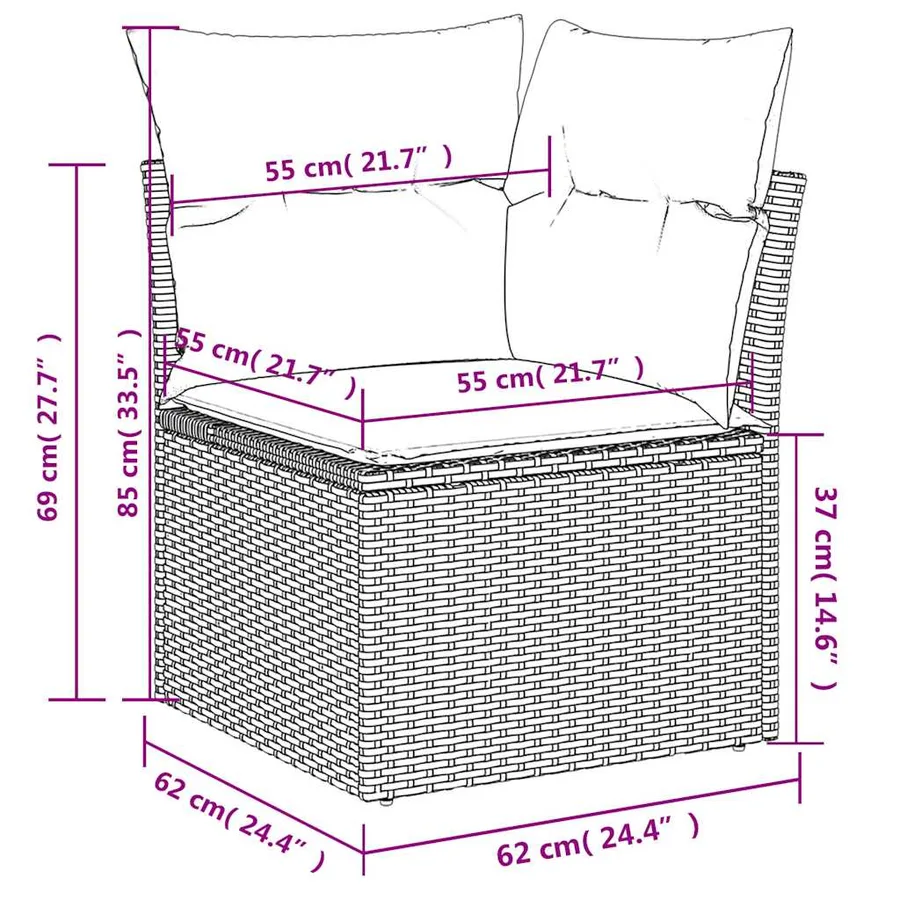 Ensemble de canapé de jardin 4 pcs avec coussins gris résine tressée - 12