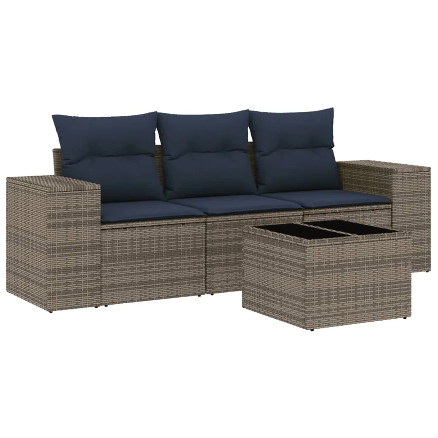Ensemble de canapé de jardin 4 pcs avec coussins gris résine tressée - 2
