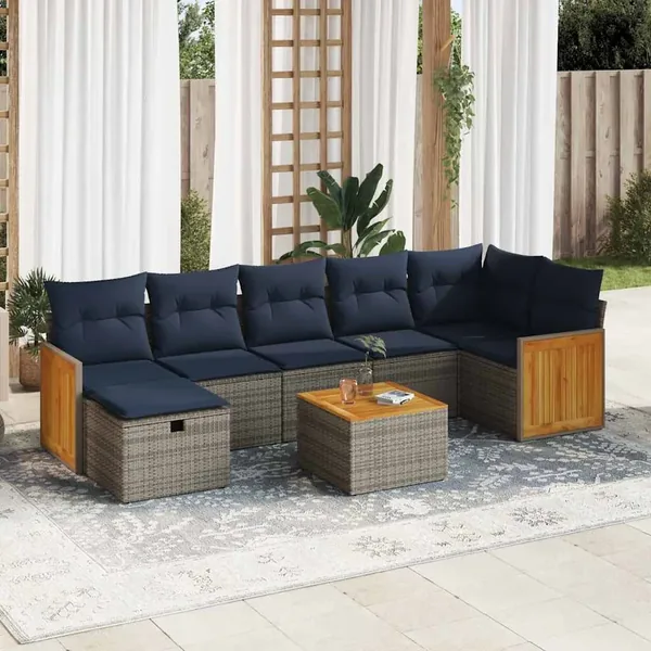 Salon de jardin 8 pcs avec coussins gris résine tressée
