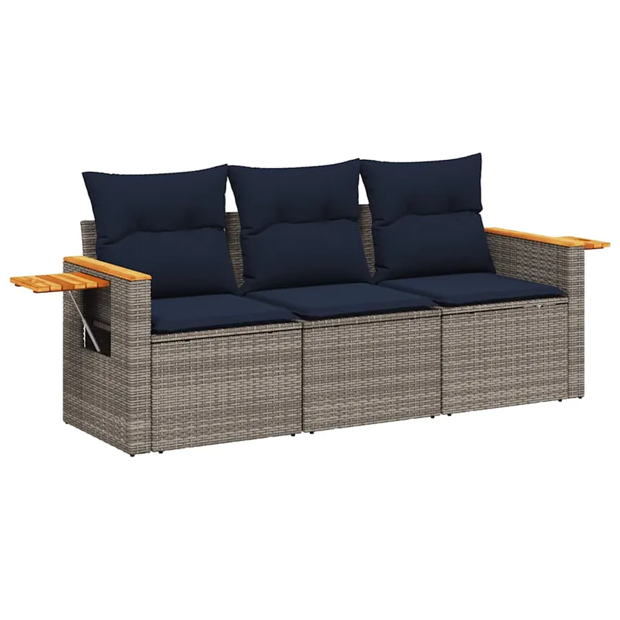 Salon de jardin avec coussins 3 pcs gris résine tressée - 2