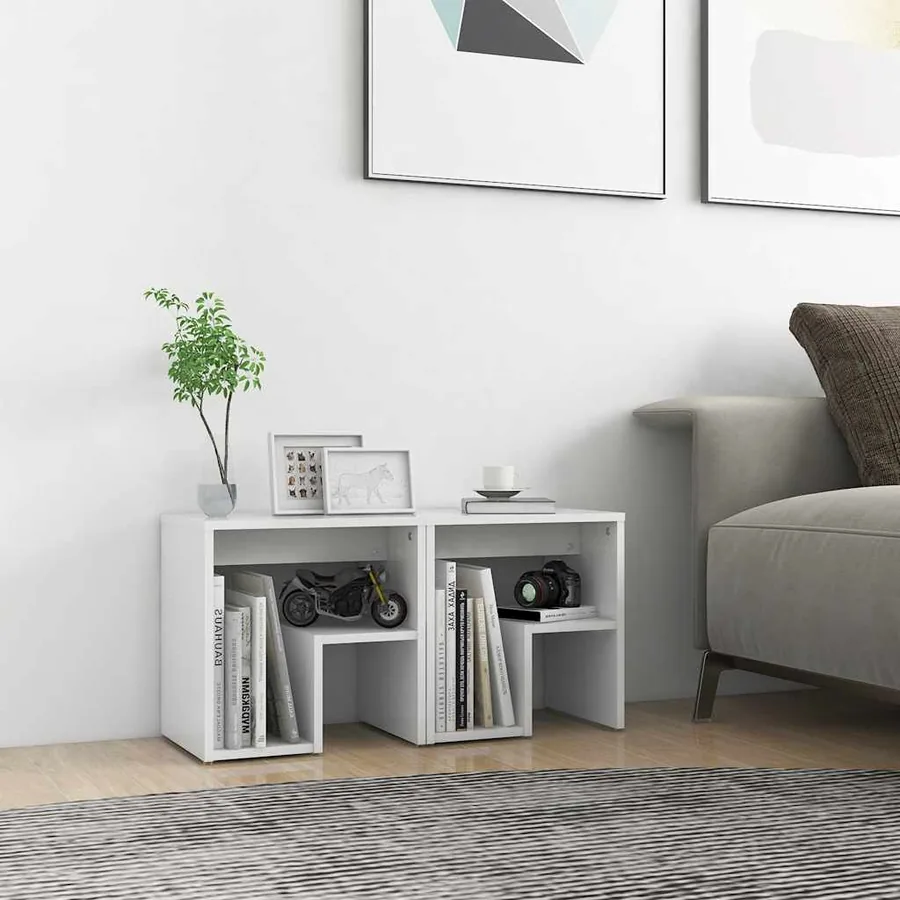 Tables de chevet 2 pcs blanc 40x30x40 cm bois d'ingénierie