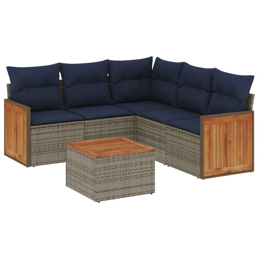 Ensemble de canapé de jardin 6 pcs avec coussins gris résine tressée - 2