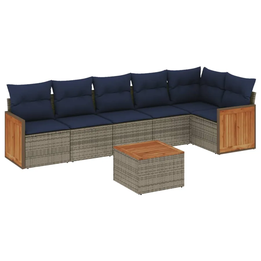 Ensemble de canapé de jardin 7 pcs avec coussins gris résine tressée - 2