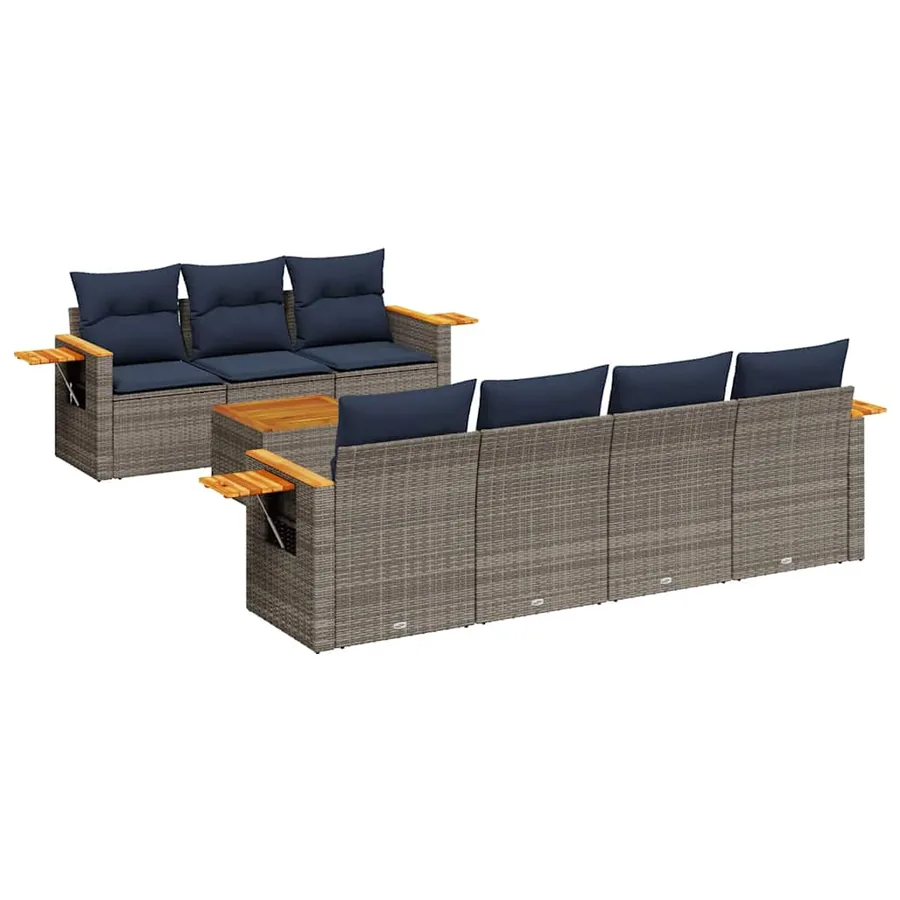 Salon de jardin 8 pcs avec coussins gris résine tressée - 2