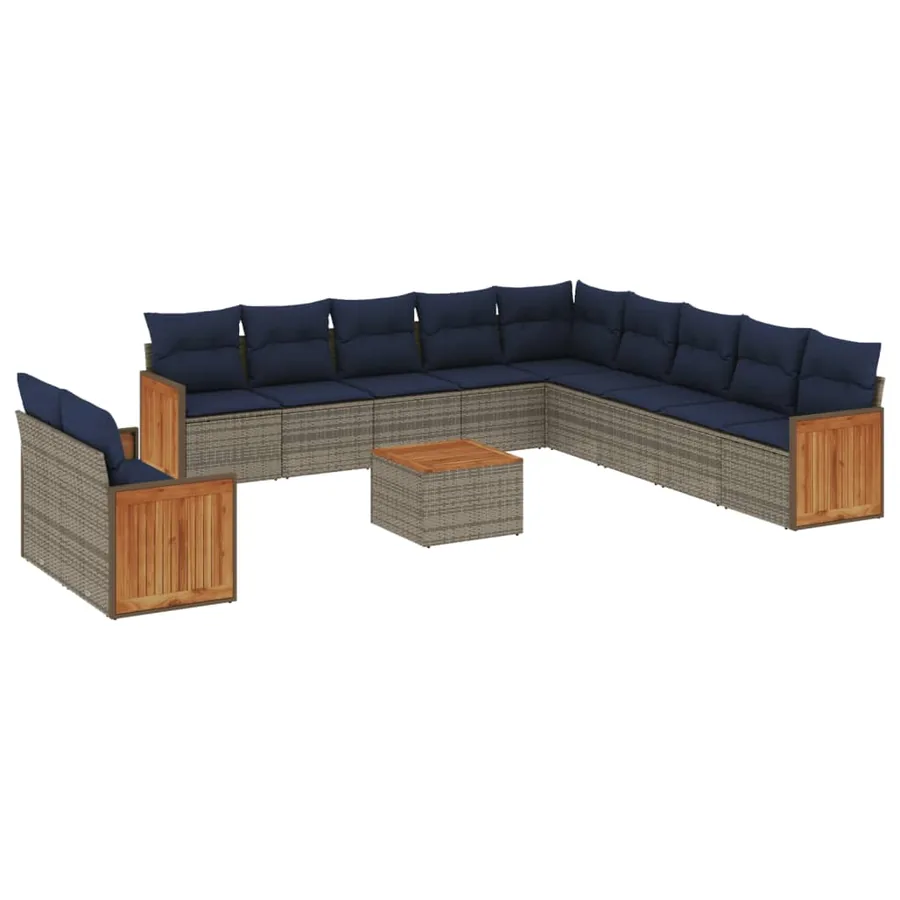 Ensemble de canapé de jardin 12 pcs avec coussins gris résine tressée - 2