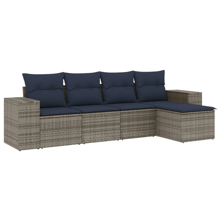 Ensemble de canapé de jardin 5 pcs avec coussins gris résine tressée - 2
