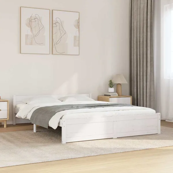 Cadre de lit sans matelas blanc bois massif 150x200 cm