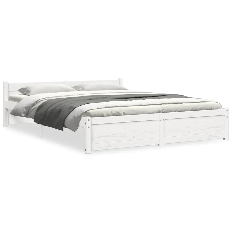 Cadre de lit sans matelas blanc bois massif 150x200 cm - 2