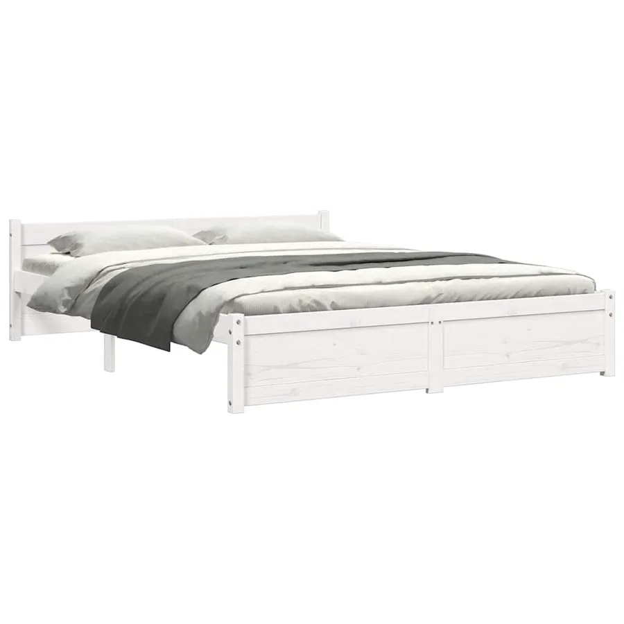 Cadre de lit sans matelas blanc bois massif 150x200 cm - 7