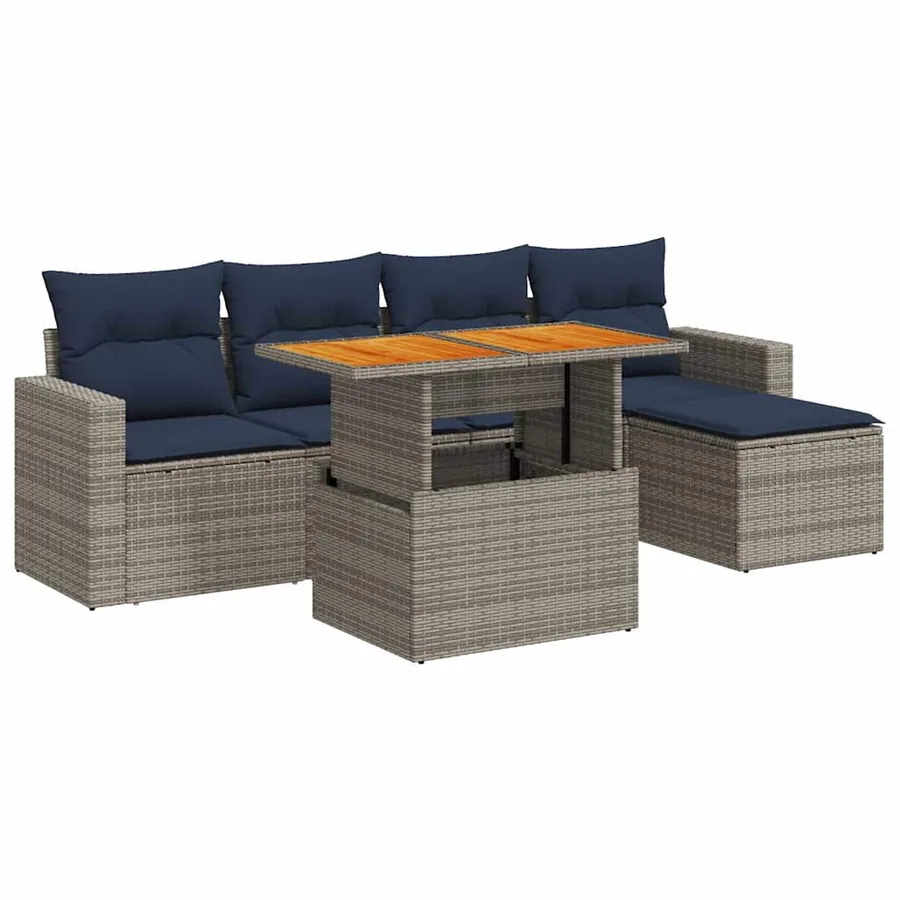 Salon de jardin 6 pcs avec coussins gris résine tressée - 2