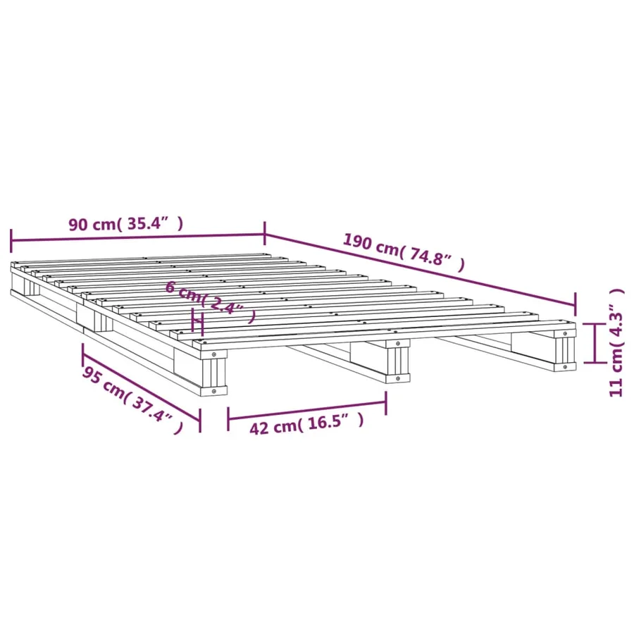 Lit de palette 90x190 cm Bois de pin massif Simple - 8
