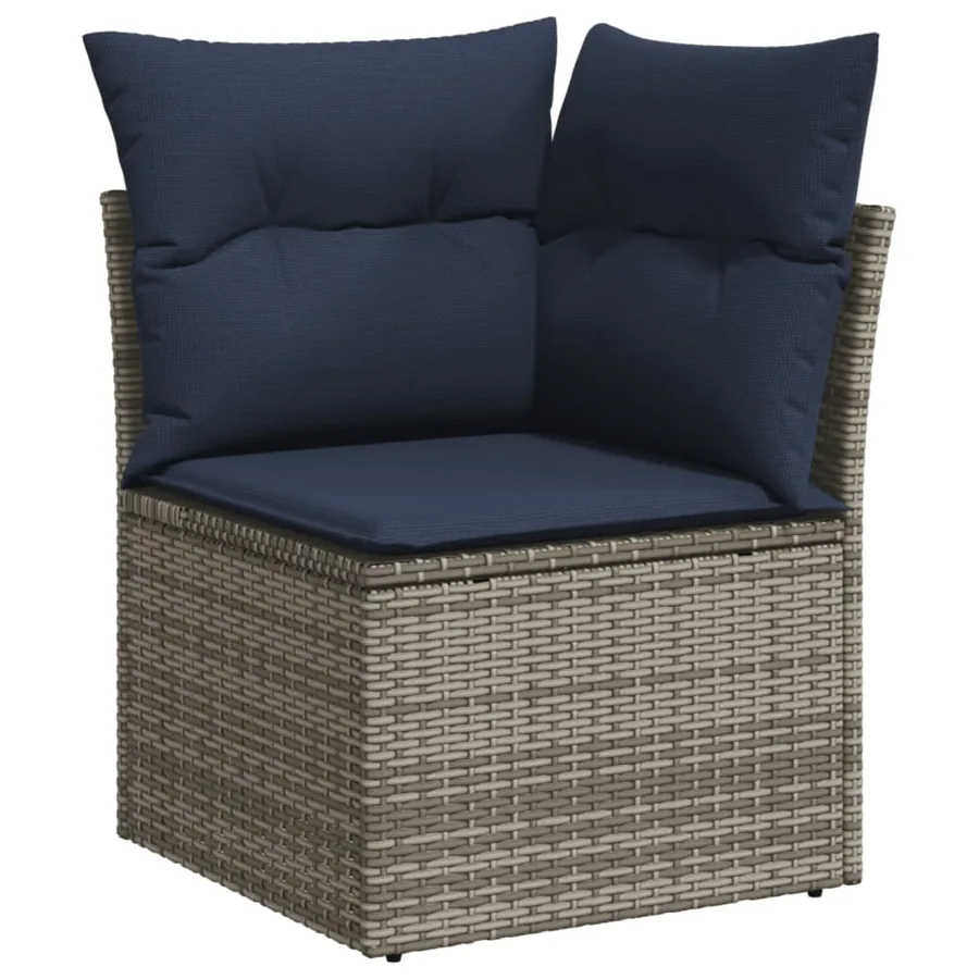 Ensemble de canapé de jardin 8 pcs avec coussins gris résine tressée - 7