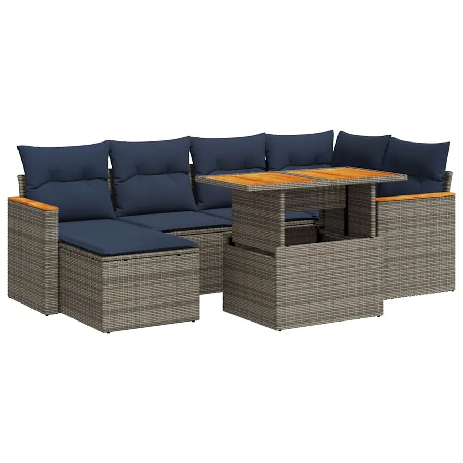 Salon de jardin avec coussins 7 pcs gris résine tressée - 2
