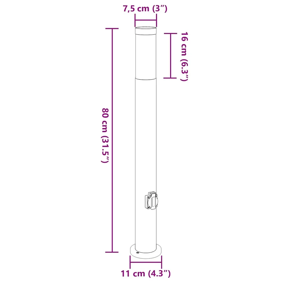 Borne lumineuse avec sortie 80 cm en acier inoxydable IP44 - 12