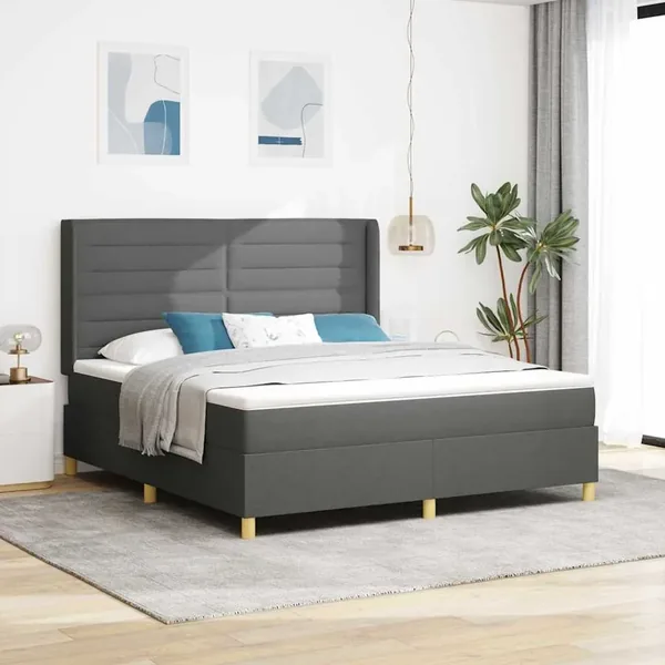 Lit à ressorts avec matelas Gris foncé 180 x 200 cm tissu