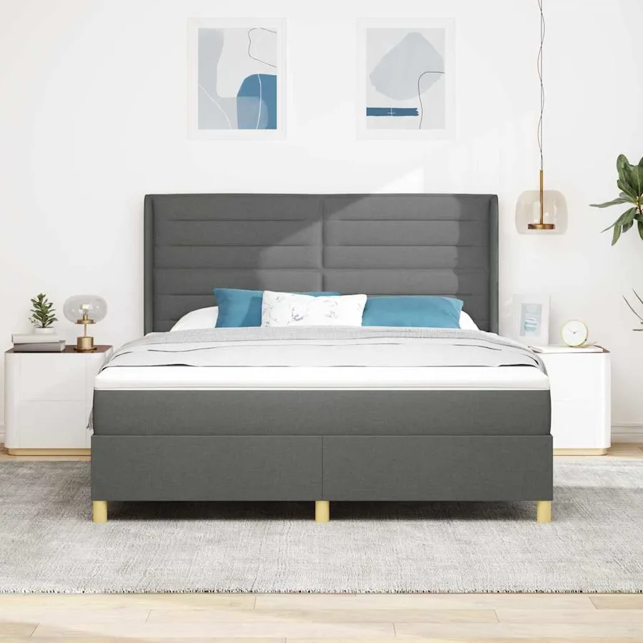 Lit à ressorts avec matelas Gris foncé 180 x 200 cm tissu - 3