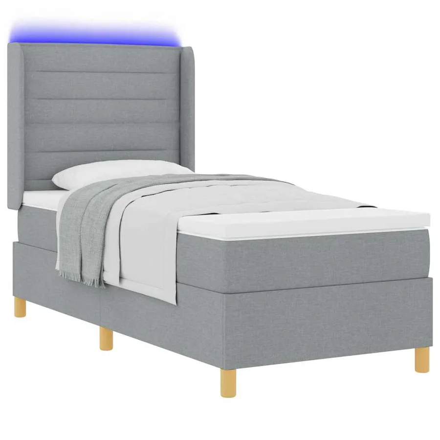 Lit à ressorts avec bandes LED Gris clair 80 x 200 cm tissu - 3