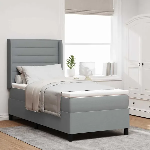 Lit à ressort LED avec matelas Gris clair 80 x 200 cm tissu