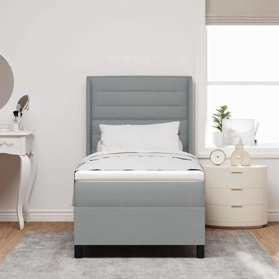 Lit à ressort LED avec matelas Gris clair 80 x 200 cm tissu - 4
