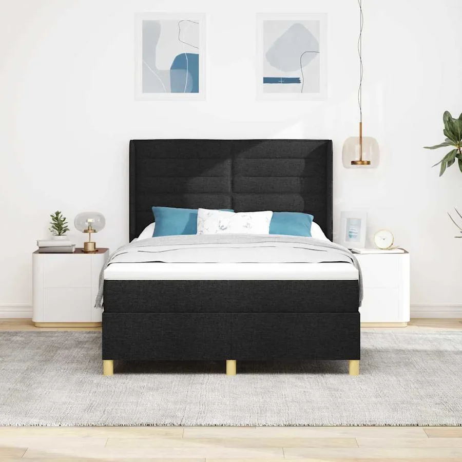 Lit à ressorts avec matelas Noir 160 x 200 cm tissu - 3