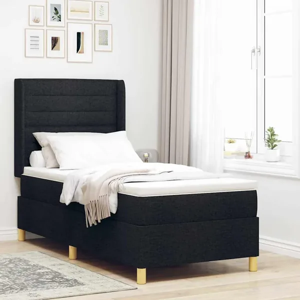 Lit à ressorts avec bandes LED Noir 80 x 200 cm tissu