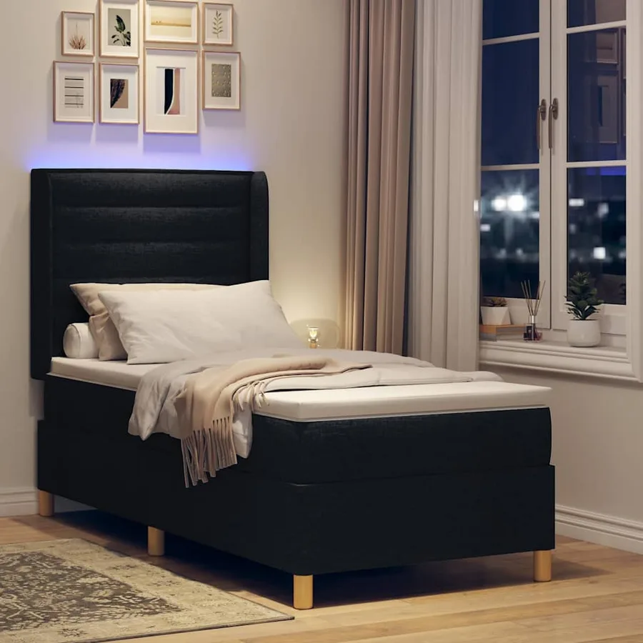 Lit à ressorts avec bandes LED Noir 80 x 200 cm tissu - 5