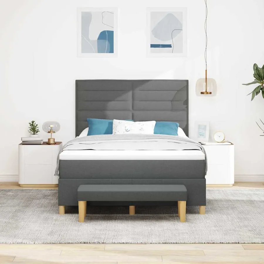 Lit à ressorts avec coussin Gris foncé 200 x 160 cm tissu - 3
