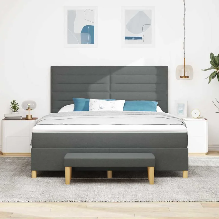 Lit à ressorts avec tête de lit Gris foncé 200 x 180 cm tissu - 3