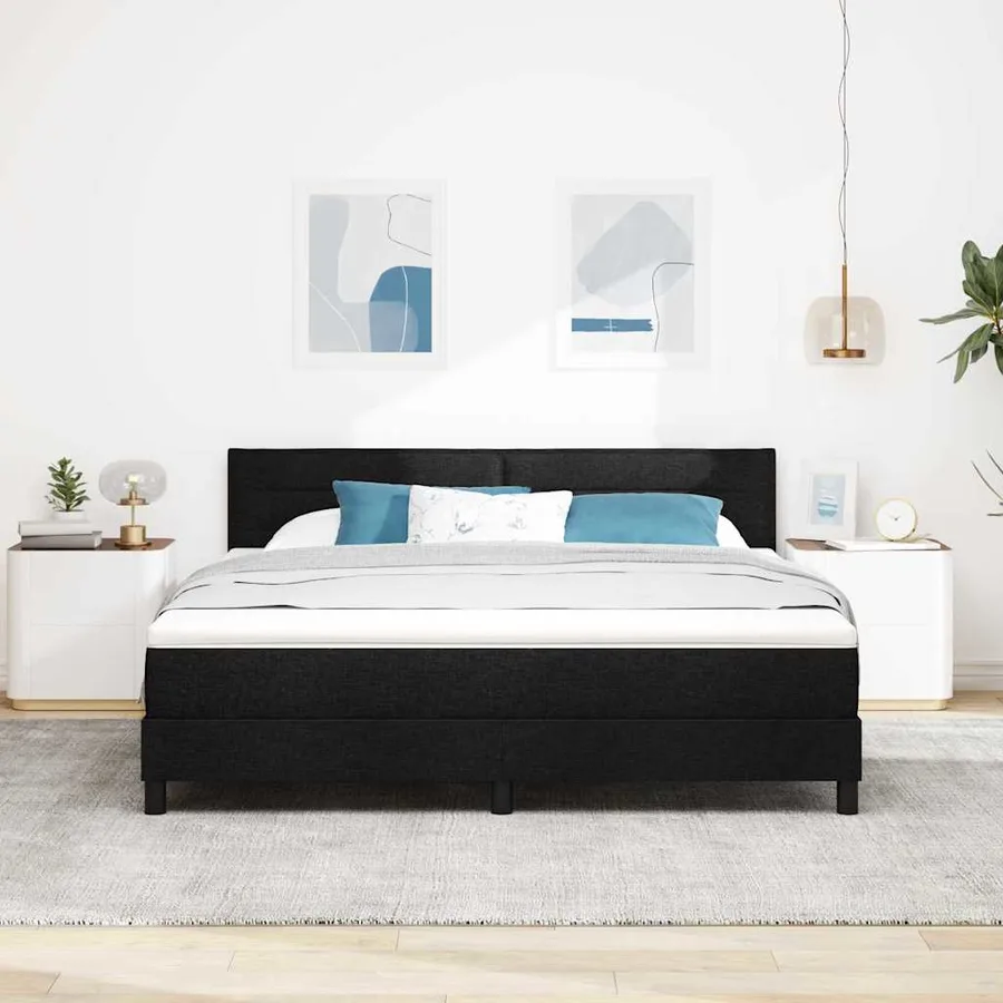 Lit à ressorts avec matelas avec LED Noir 180 x 200 cm tissu - 4