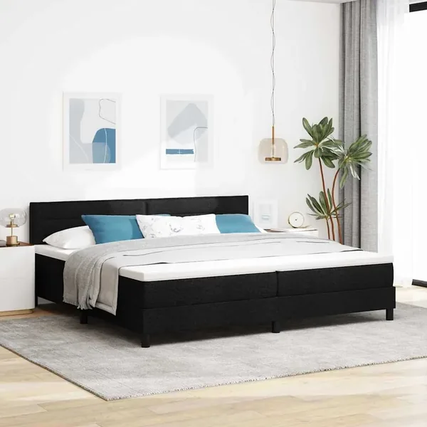 Lit à ressorts avec matelas avec LED Noir 200 x 200 cm tissu