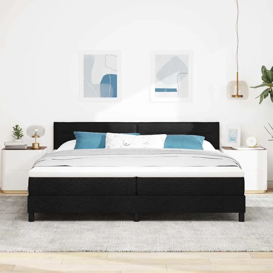 Lit à ressorts avec matelas avec LED Noir 200 x 200 cm tissu - 4
