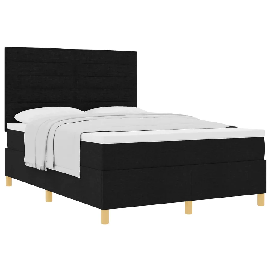Lit à ressorts avec matelas Noir 160 x 200 cm tissu - 2